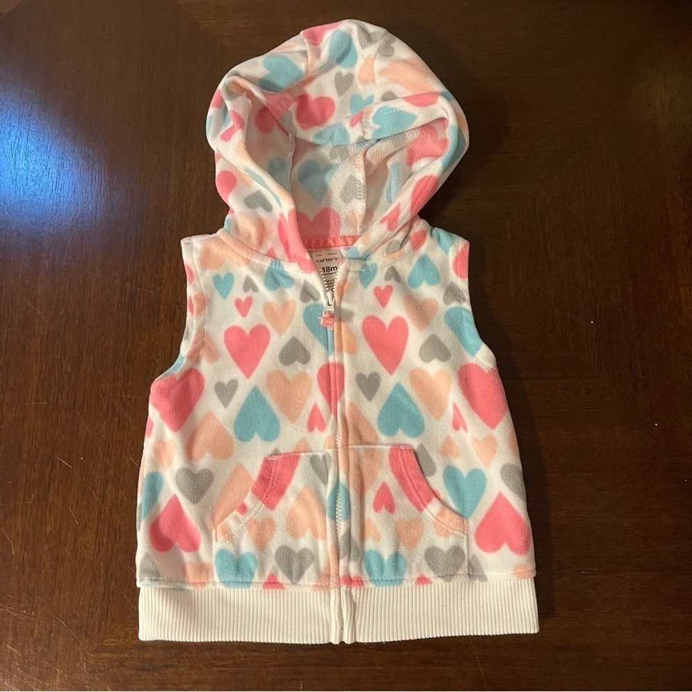 Carter’s | Colorful Hearts Fleece Hooded Vest | 18 mo